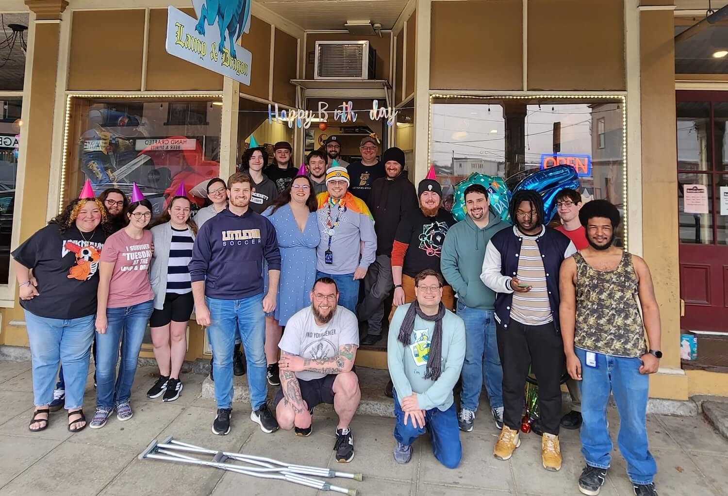 Community picture of patrons at the Lamp and Dragon
